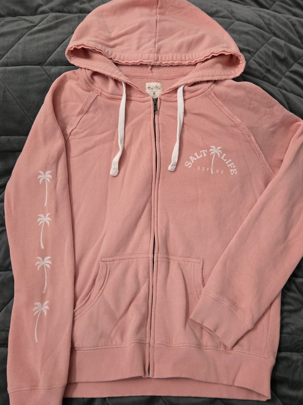Salt Life Size Medium Women's Pink Palm-Print Zip Hoodie Jacket